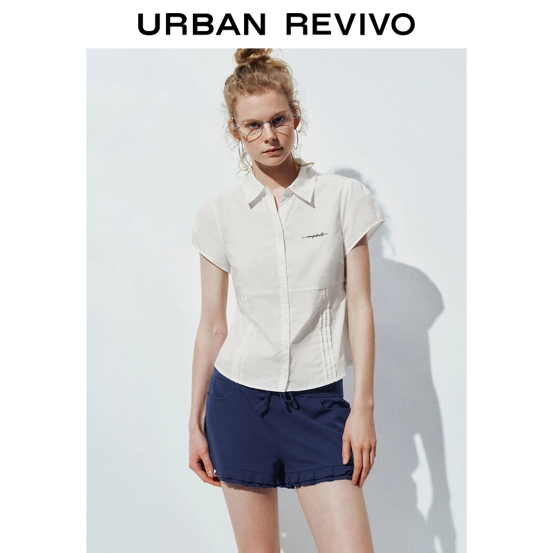 UR2025夏季新款女装时尚复古休闲收腰系带开襟衬衫UYY250068