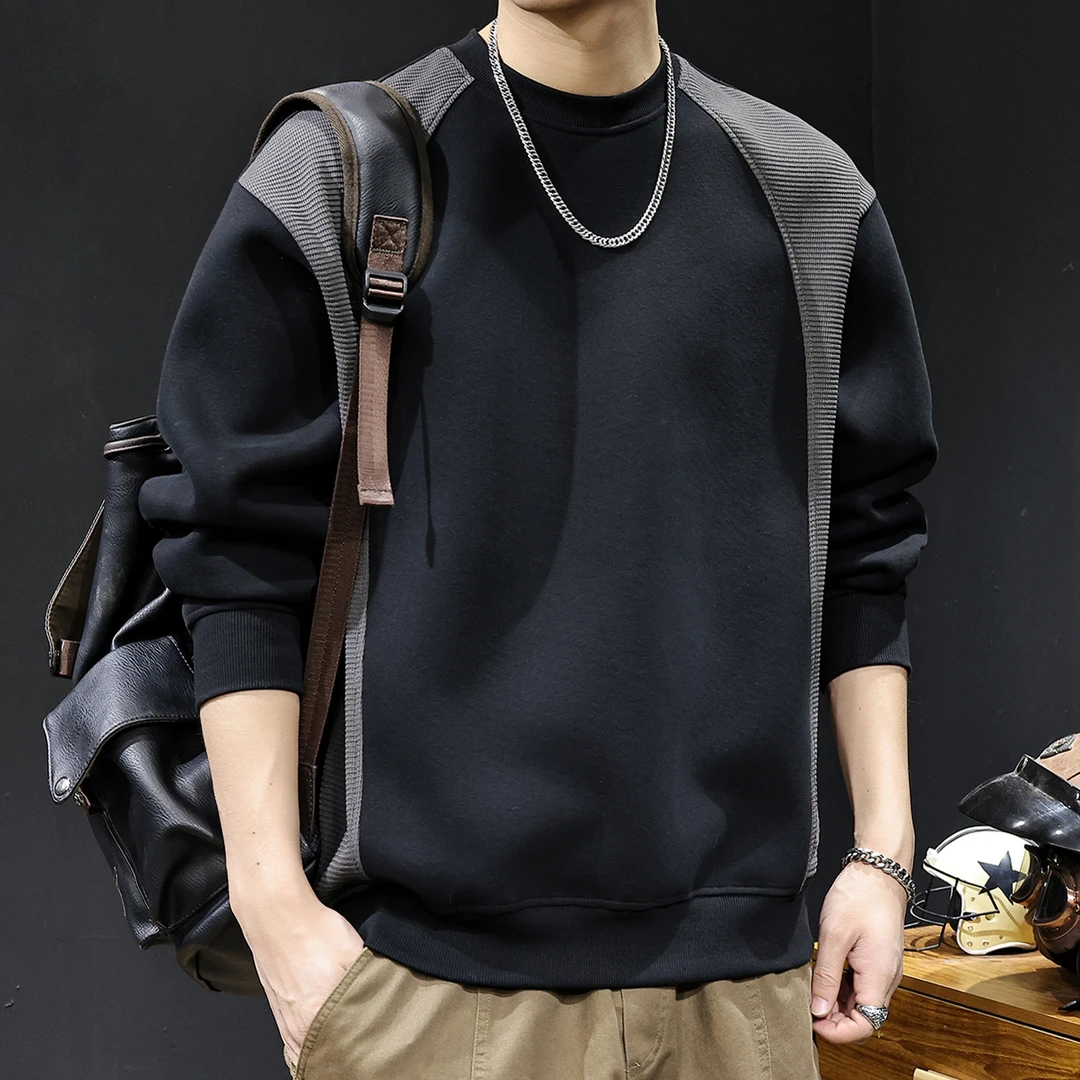 U&PURA秋季2025新款肌理感拼接撞色卫衣男秋冬衣服男长袖潮牌宽松