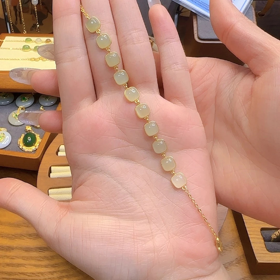 和田玉手链银S925镀金镶嵌多样性发货