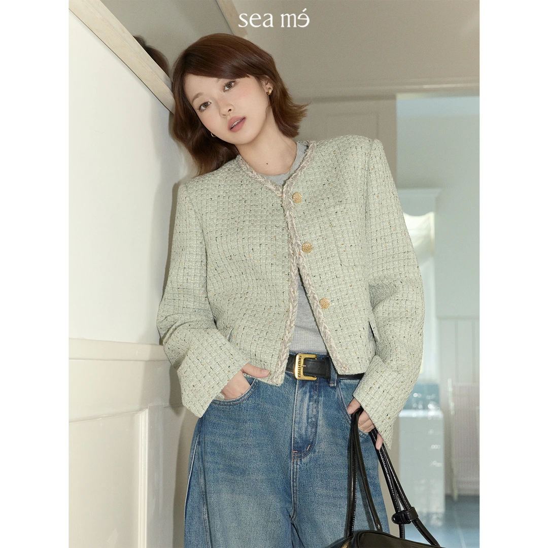 Seame汐觅【萦绕】韩系千金风小香外套女粗花呢编织气质冬季上衣