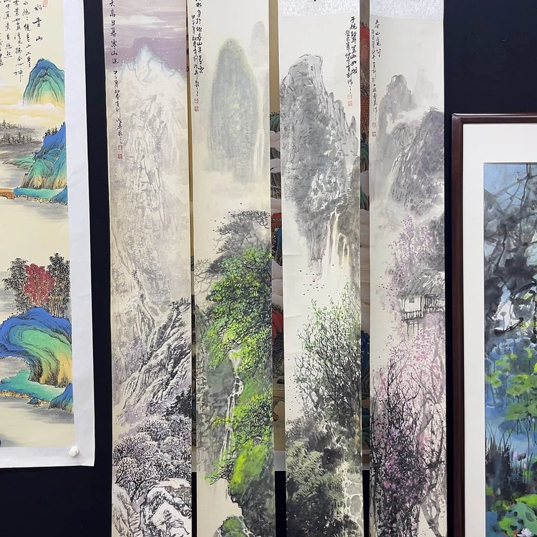 L***L国画手绘国画，精品山水，李有训，四条屏