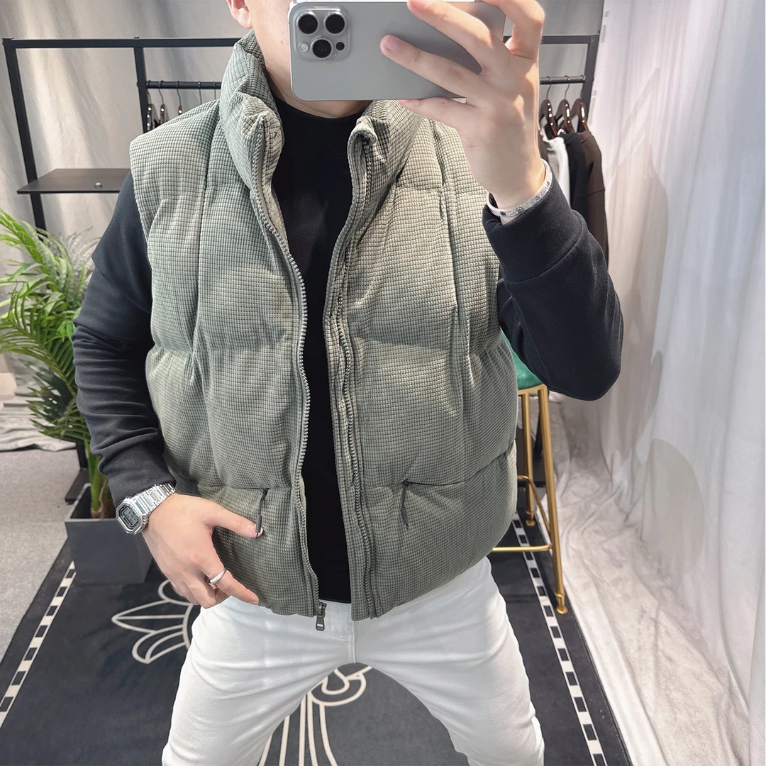 欧洲站男士时尚棉马甲外套潮流百搭个性立领外穿休闲保暖外套青年