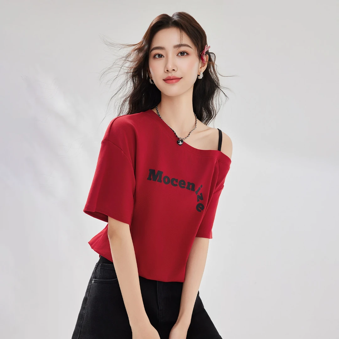 IEF/爱依服2025夏季新款通勤休闲性感女人味时尚百搭显瘦斜肩上衣
