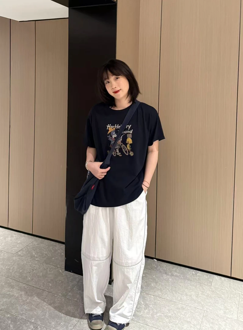 Sevbasks 七七家韩版   两色卡通丑小鸭复古破坏油画夏日清爽半袖