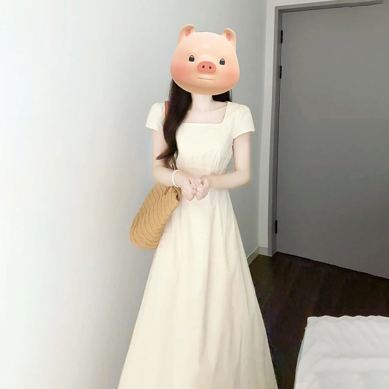 法式温柔风白色连衣裙夏2025新款小个子财阀千金女装掐腰气质长裙