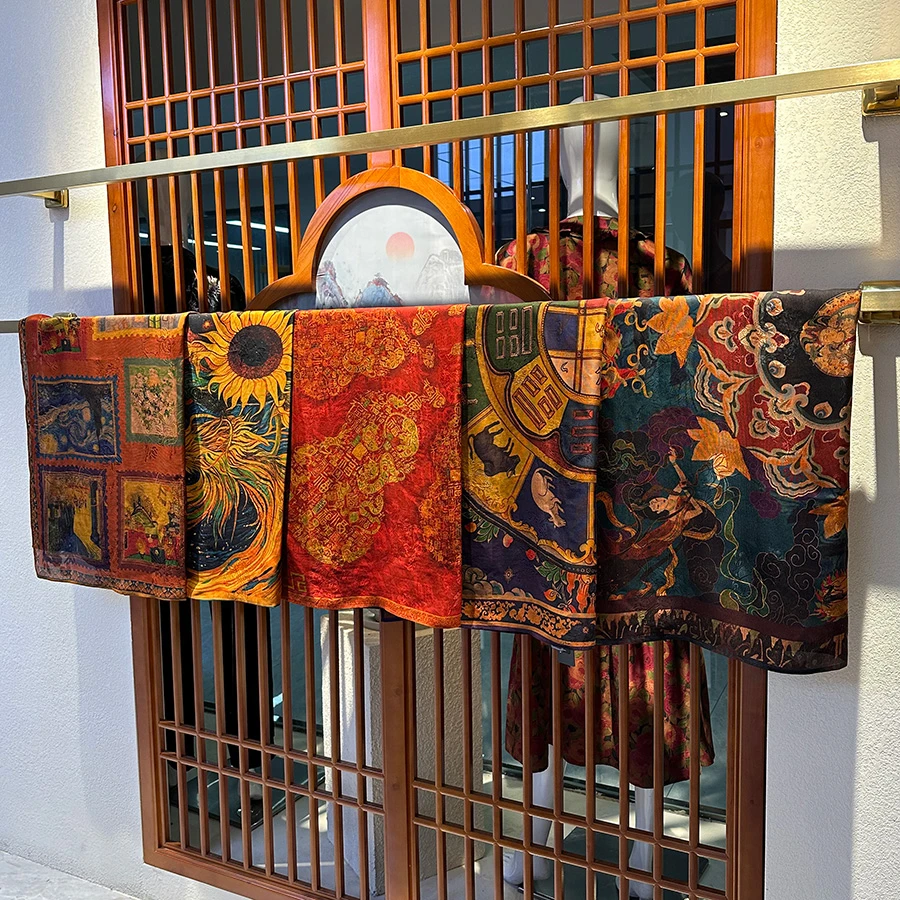 唐一【100%桑蚕丝】香云纱真丝大方巾围巾婆婆妈妈披肩保暖高级纱巾