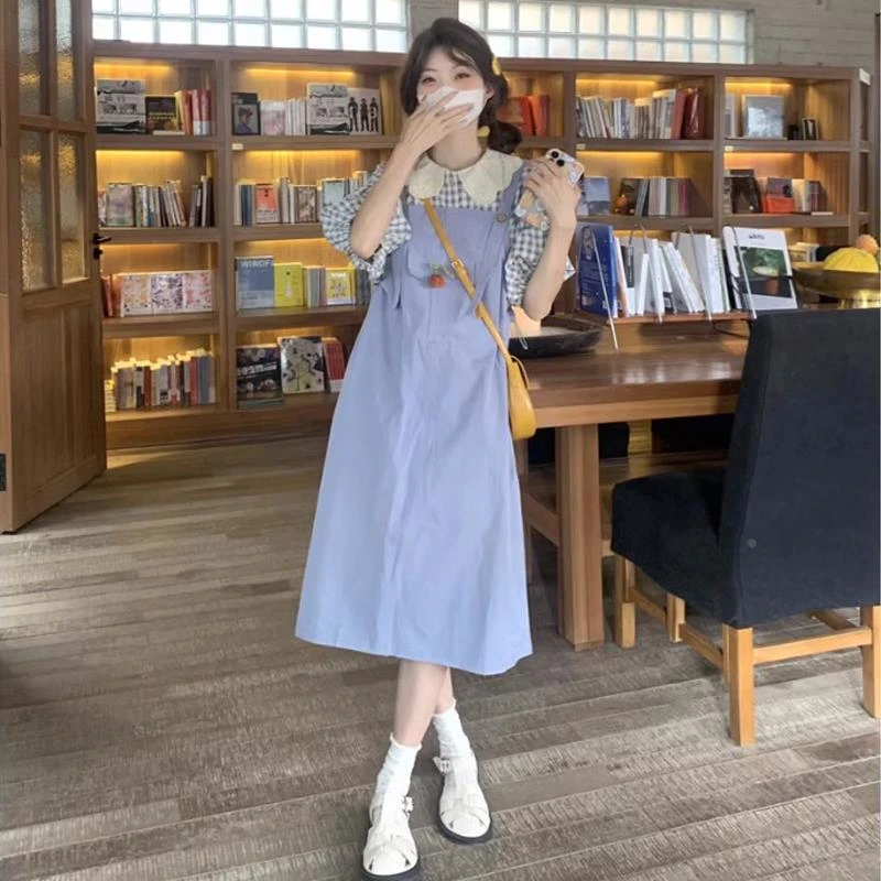 15初中学生衬衫牛仔背带裙两件套装12岁少女13大童森系连衣裙夏季