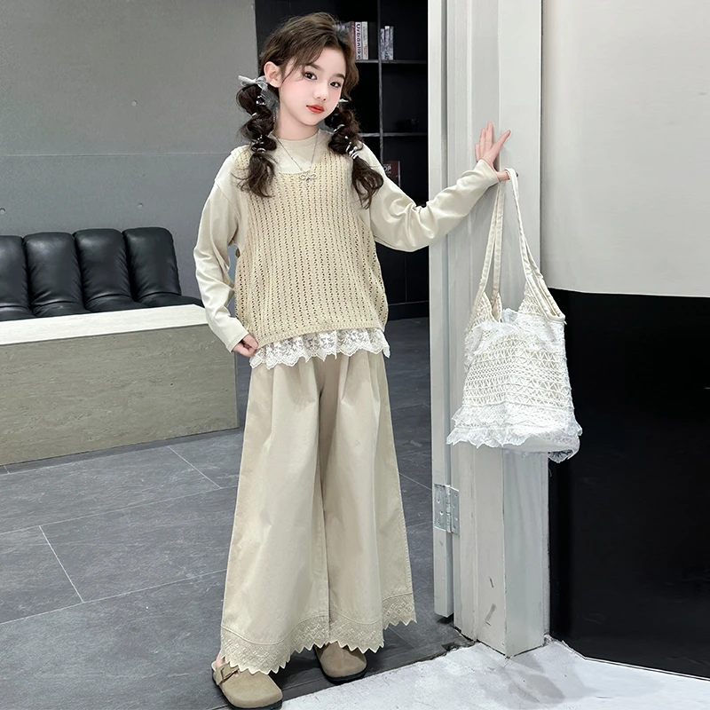 女童打底衫背心两件套元气少女韩范甜美风2025新款套装中大童潮衣