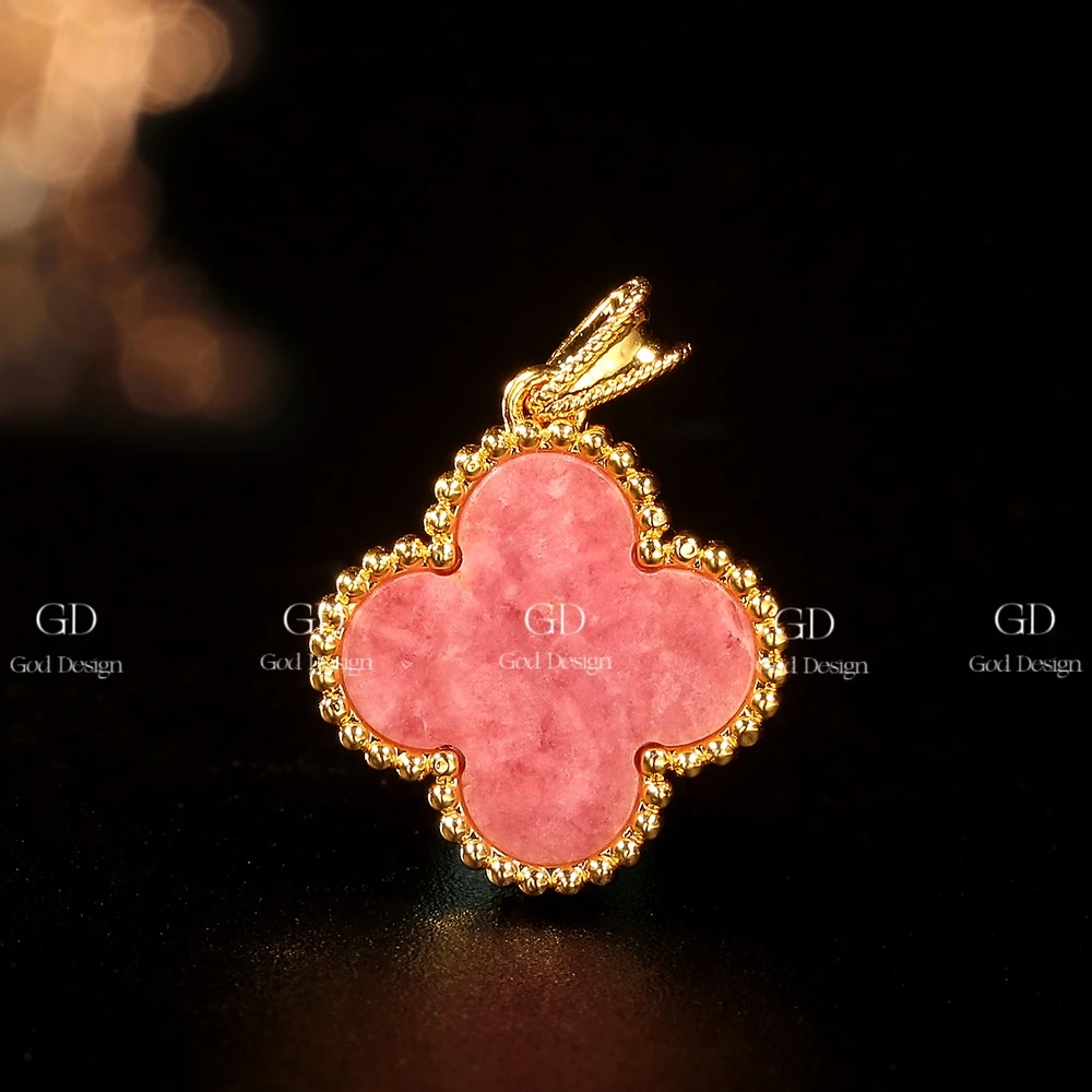 【倩倩专属】18K金蔷薇石四叶轻奢吊坠 15mm（不含链）时尚百搭轻