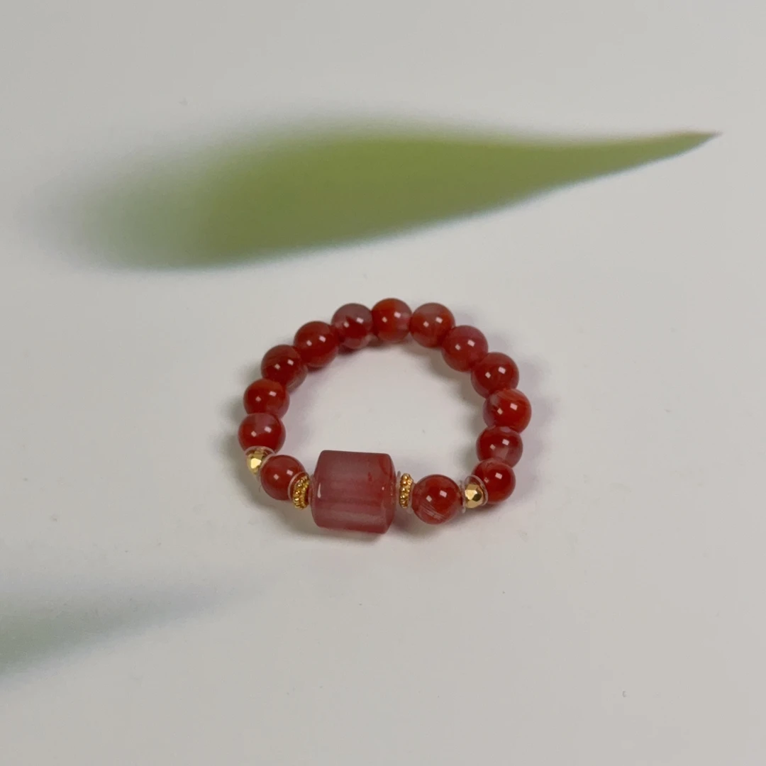 铂瑞嘉冰红方糖戒s925银南红戒指 拍一发一