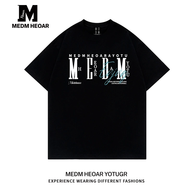 MEDM HEOAR美式基础字母纯棉短袖男女t恤潮牌夏季宽松体恤衫上衣