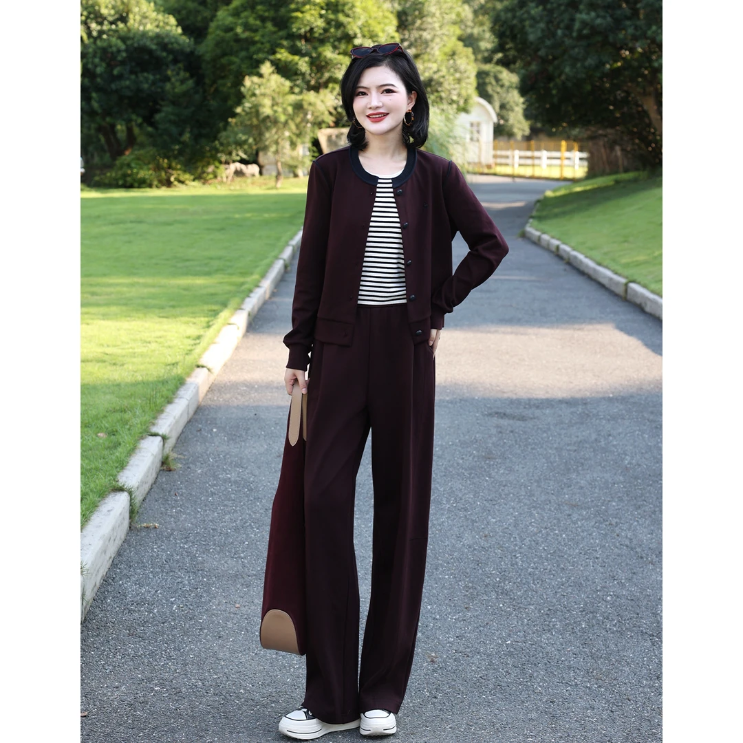 枫竺阿楠anan休闲风撞色棒球领卫裤两件套女秋季出游穿搭时尚套装