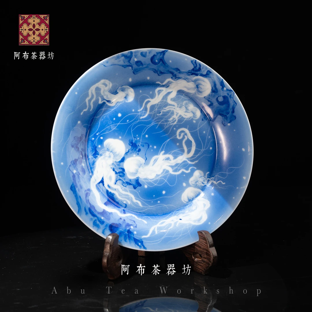 【阿布茶器坊】熊友根窑-釉下彩-赏盘茶盘青花瓷陶瓷麒麟复古创意