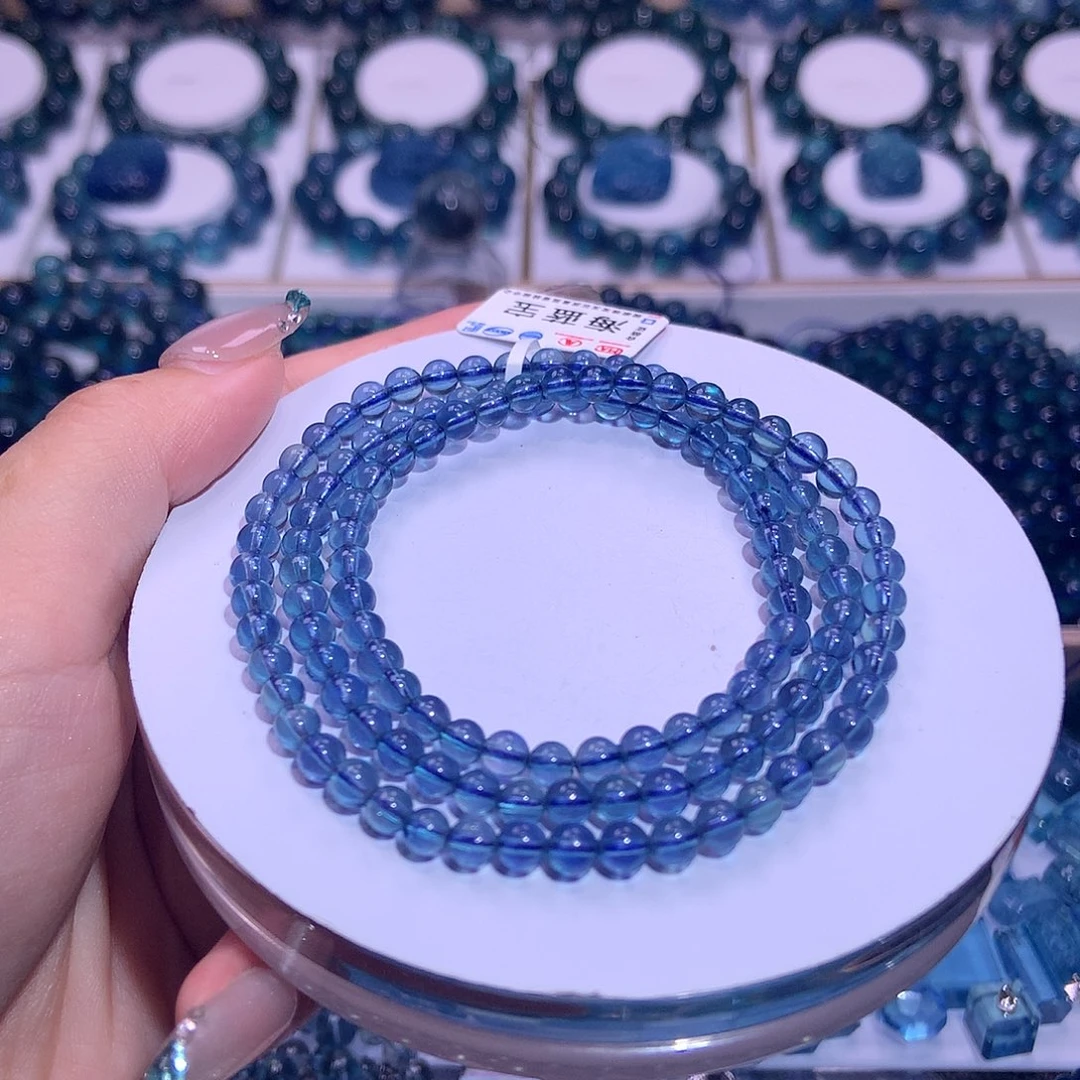 天然辰砂魔鬼蓝海蓝宝三圈4.8mm
