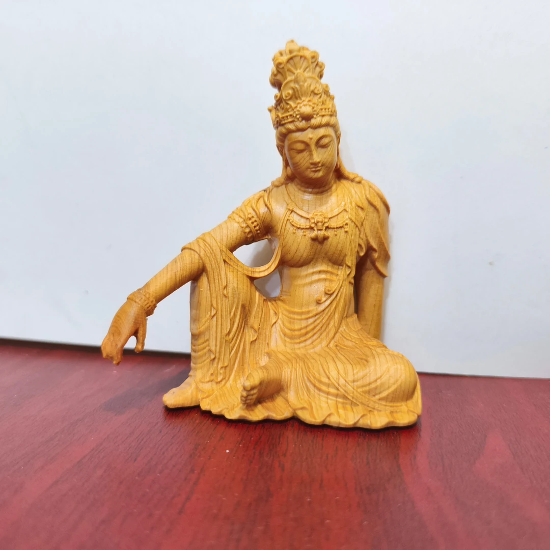 实木雕精雕刻新款莲花自在观音菩萨神像摆件家用供奉佛像家居装饰