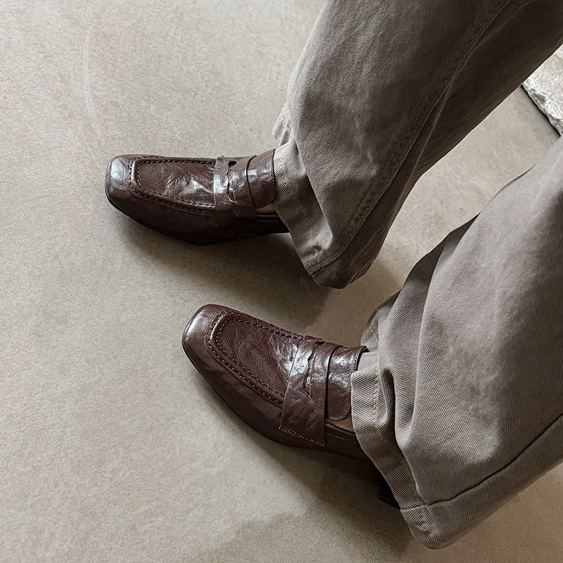 方头粗跟浅口单鞋5437943舒适中口复古气质女百搭法式高级感