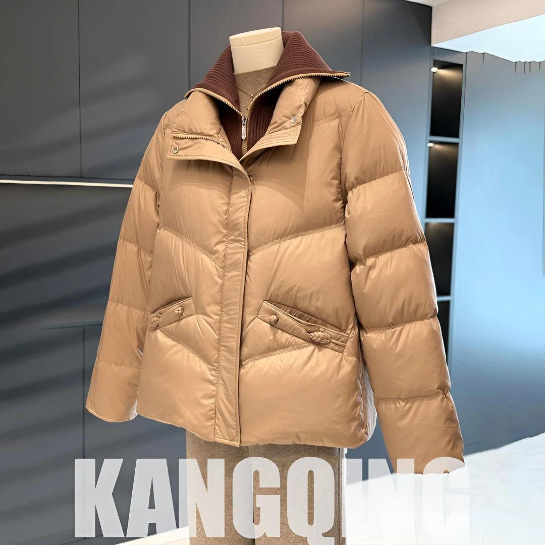 时尚洋气妈妈装羽绒服外套女拼接冬装新款上衣气质中老年鸭绒棉袄