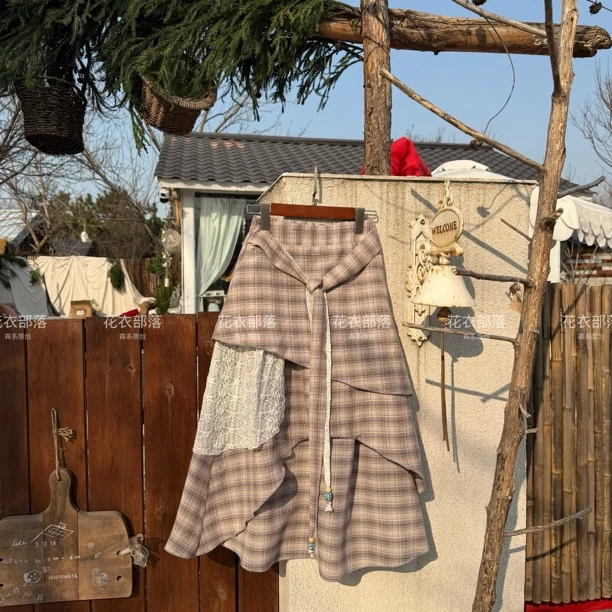 编号B930 花衣部落原创秋冬厚款不规则拼接裙摆A字半身裙女