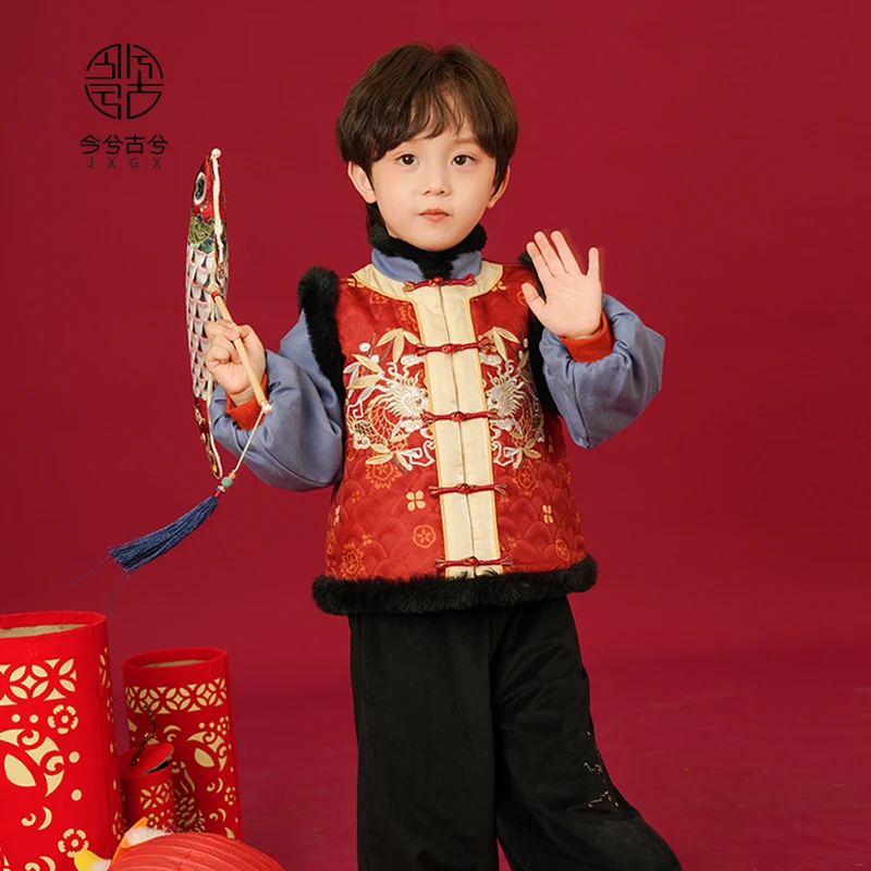 【御龙】今兮古兮男童拜年服冬季唐装龙年汉服过年红色新年中国风