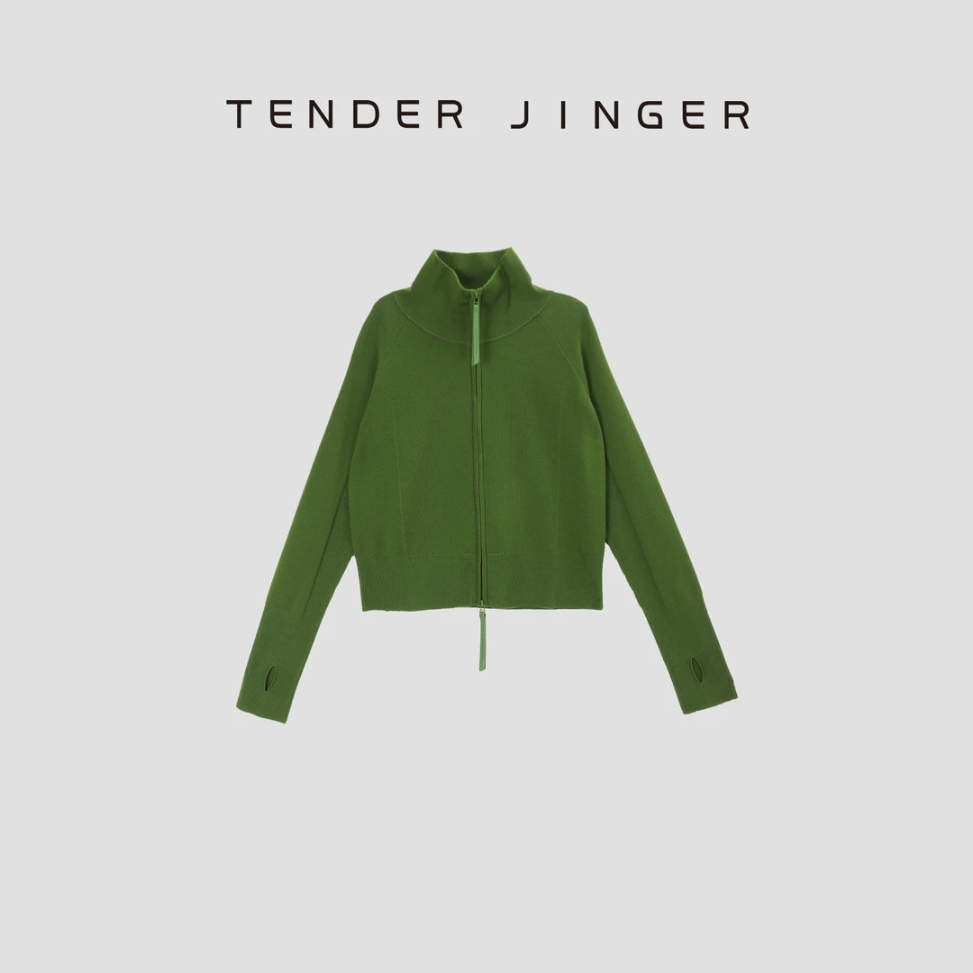 Tender Jinger【黑标】纯色羊毛双拉链翻领针织开衫T53BMM607B