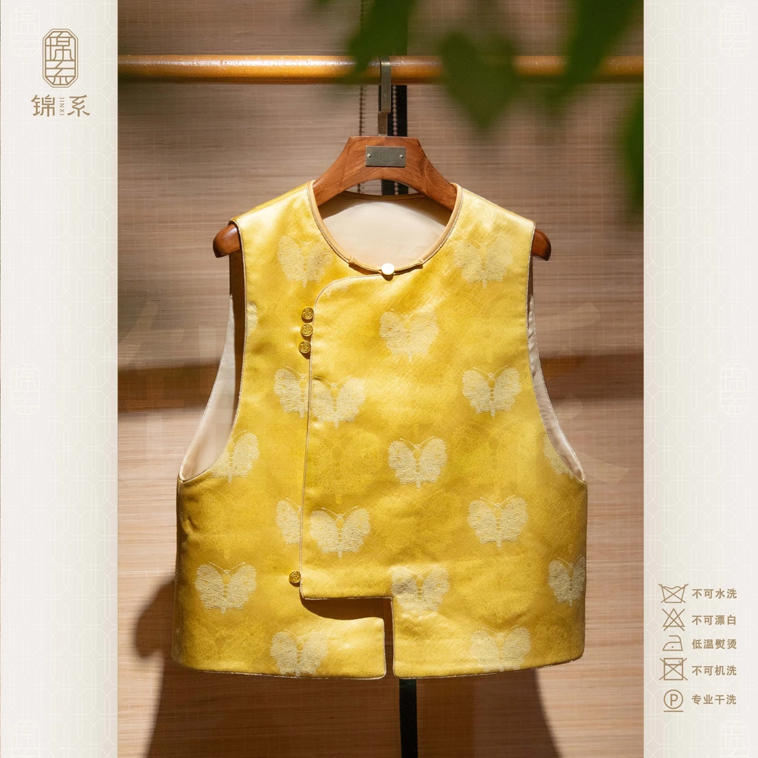 【锦系】上久楷丝毛新中式桑蚕丝圆领斜襟加棉马甲中式上衣E-383503