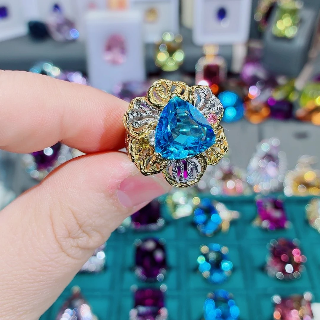 托帕石戒指银S925镶嵌