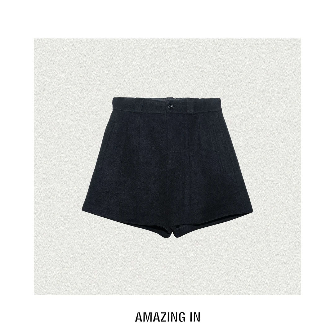 AMAZING IN | 羊毛 |高腰双层褶皱休闲短裤女A251218-AI5CDTR1007
