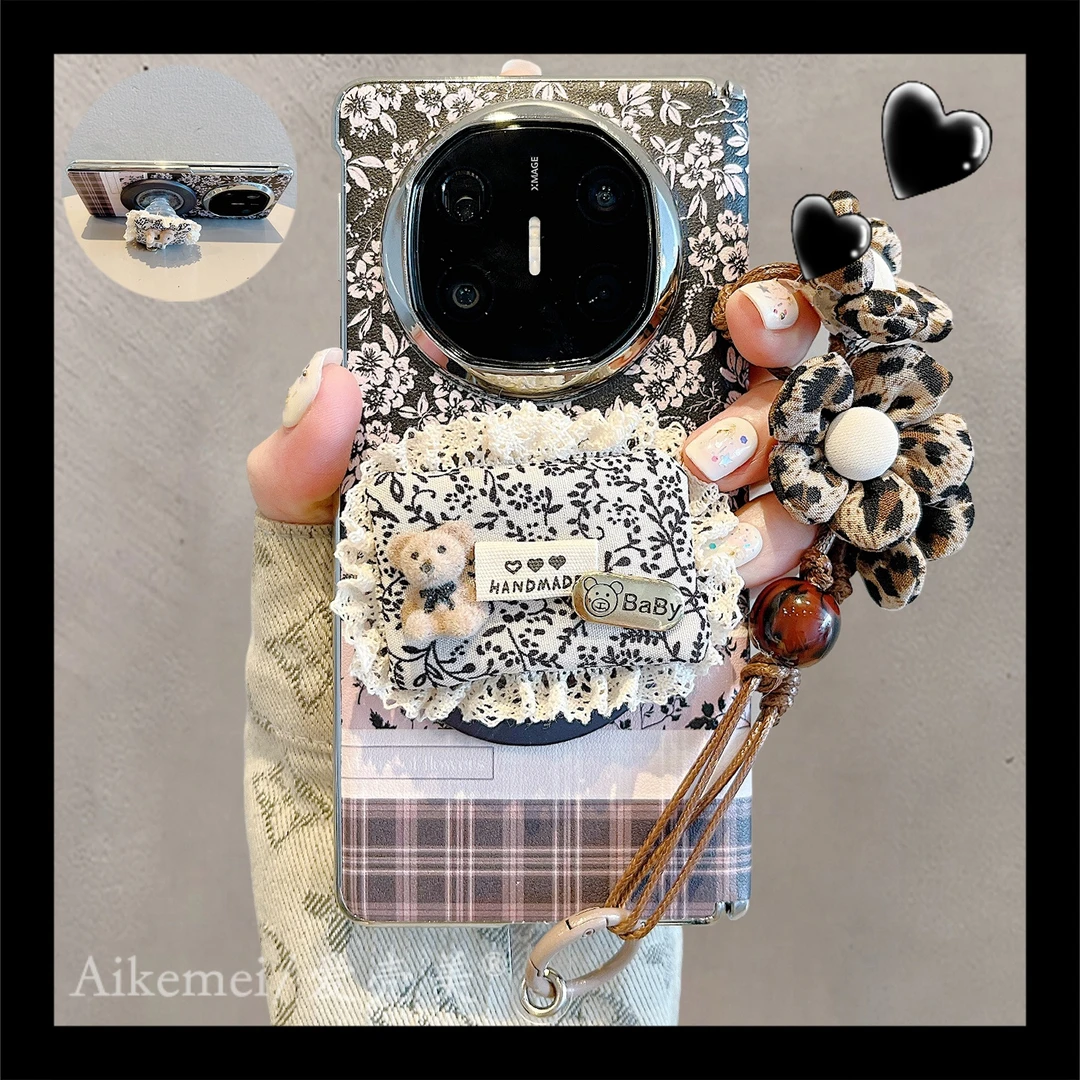 适用华为mateX6折叠屏手机壳MateX5典藏版碎花格纹X3枕头磁吸支架