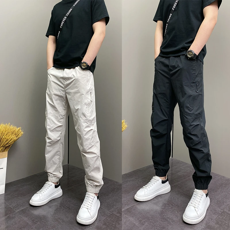 2025年夏季薄款潮流韩版痞帅宽松哈伦束脚裤青年男士休闲纯色裤子