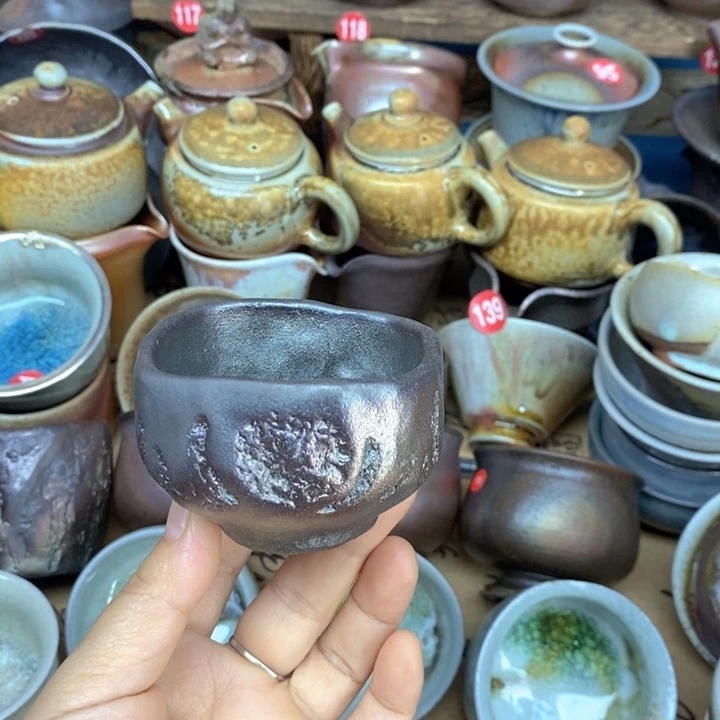 杯子全手工纯柴烧裸烧茶器四方杯