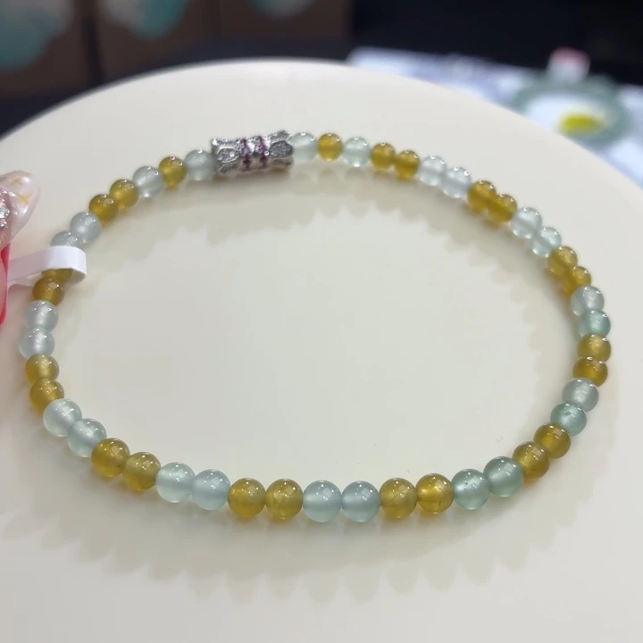 翡翠未镶嵌手链冰蓝黄翡卡3.9