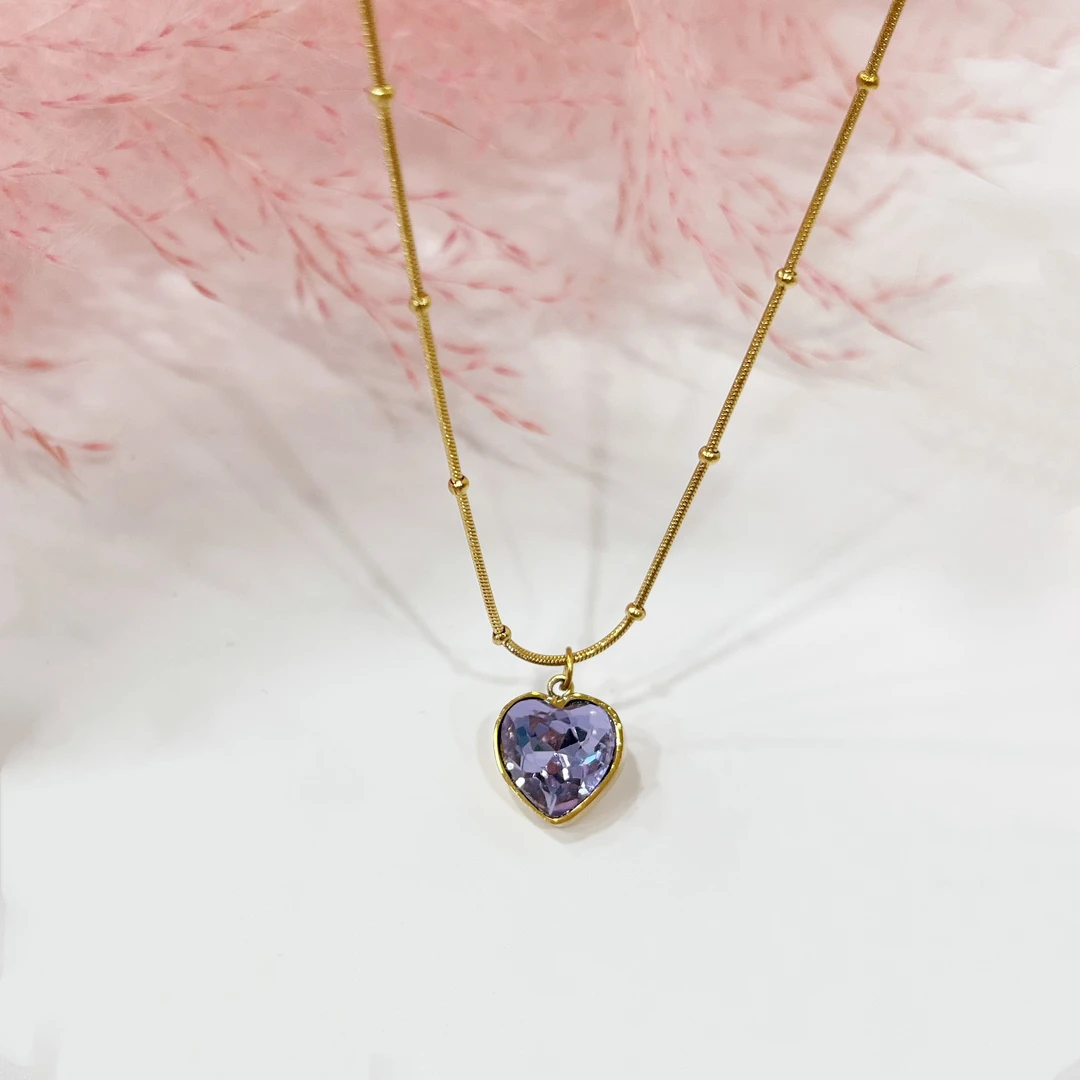 钛钢项链 2773钛钢高级感辉紫爆闪爱心锁骨项链（链长45）