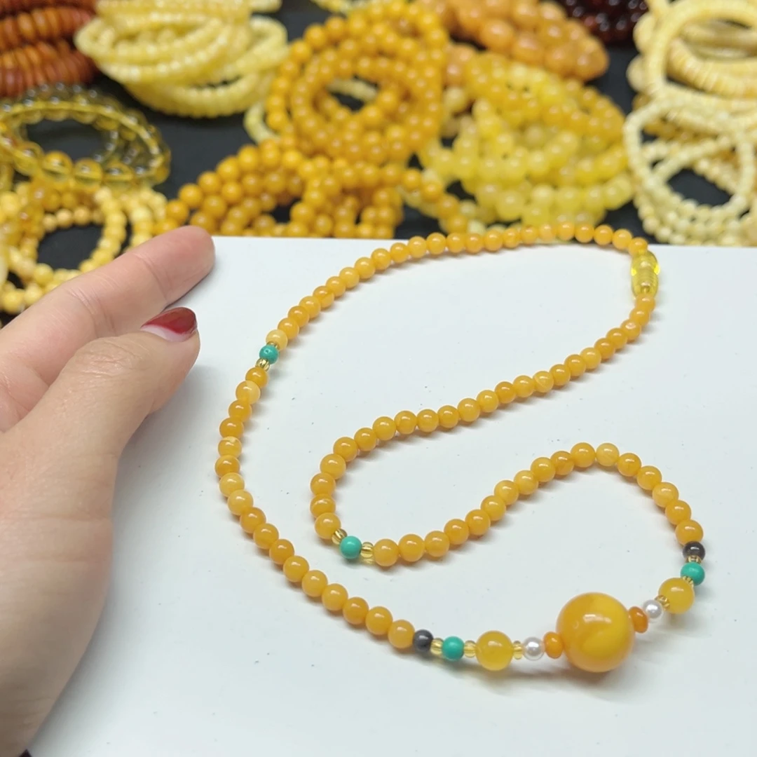 琥珀未镶嵌颈饰蜜蜡项链