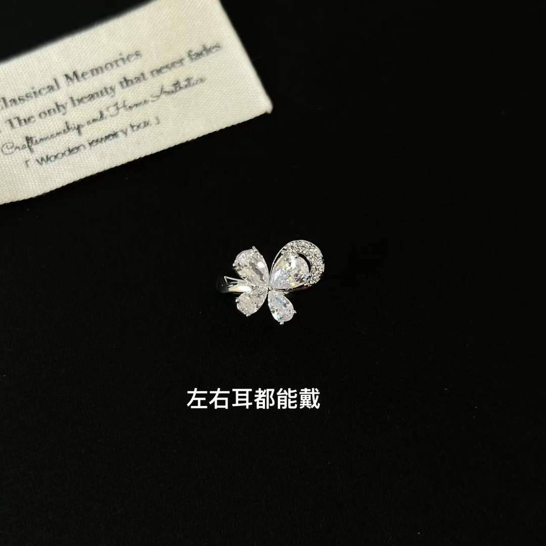 铜合金合成锆石耳饰 时尚百搭蝴蝶锆石耳骨夹 单个装