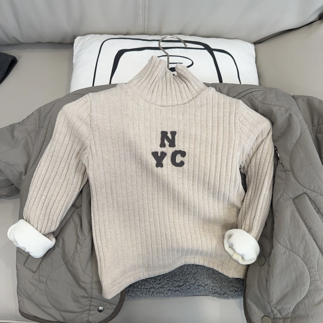 儿童韩版加绒加厚字母半高领打底衫