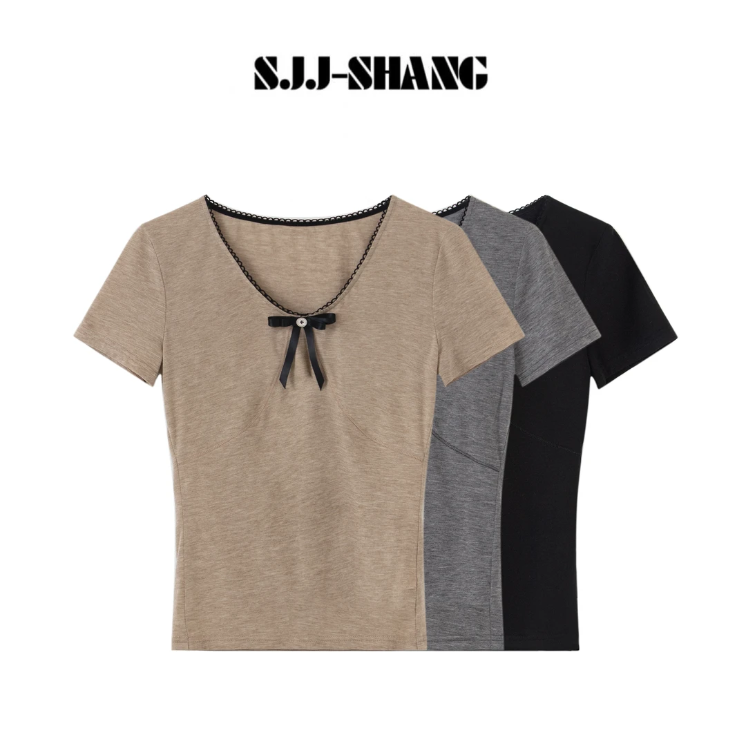 SJJ-SHANG【蝴蝶短袖】25ss新品莱赛尔+羊毛混纺设计感上衣q134243p