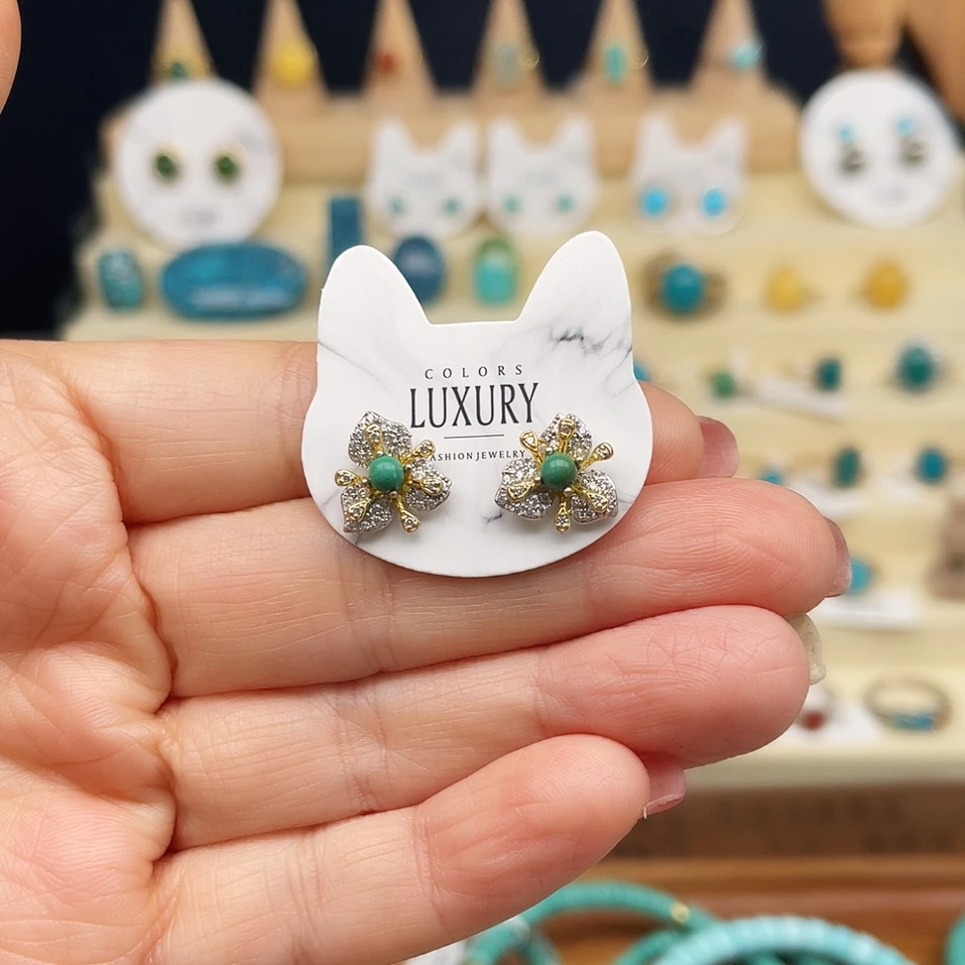 绿松石耳饰银S925镶嵌