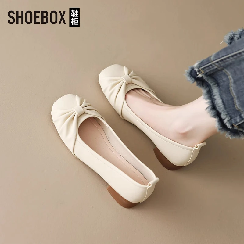 SHOEBOX鞋柜小香风浅口玛丽珍单鞋女一脚蹬芭蕾鞋法式奶奶鞋