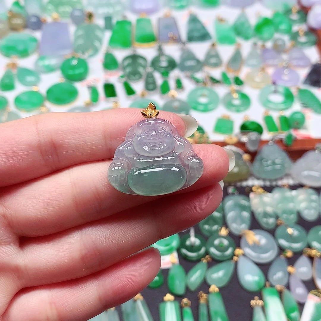 翡翠18K金镶嵌颈饰天然翡翠A货