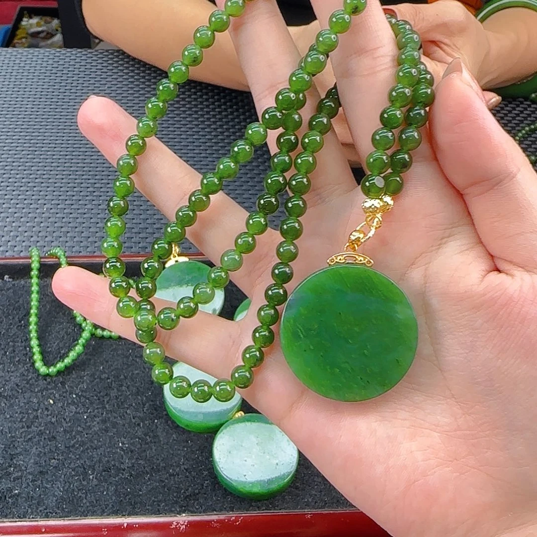 颈饰未镶嵌和田玉碧玉无事牌圆款套装