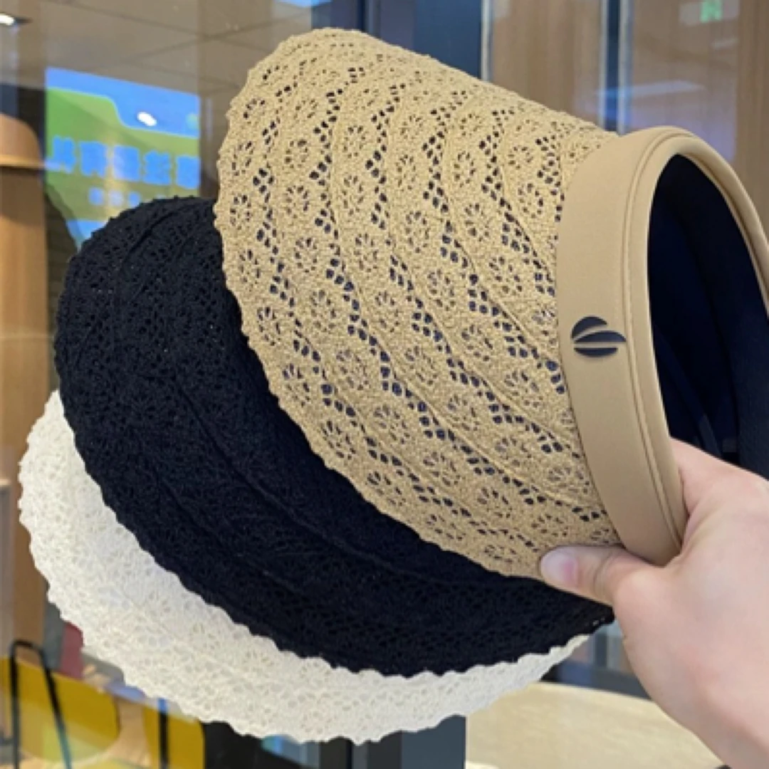 遮阳帽空顶帽蕾丝空顶夏季女帽子编织休闲时尚夏天镂空防晒帽