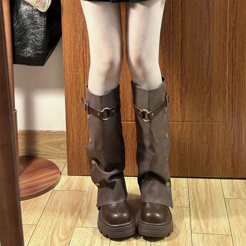 厚底增高裤管靴高筒长筒靴子女2025新款夏秋棕色美拉德显瘦骑士靴