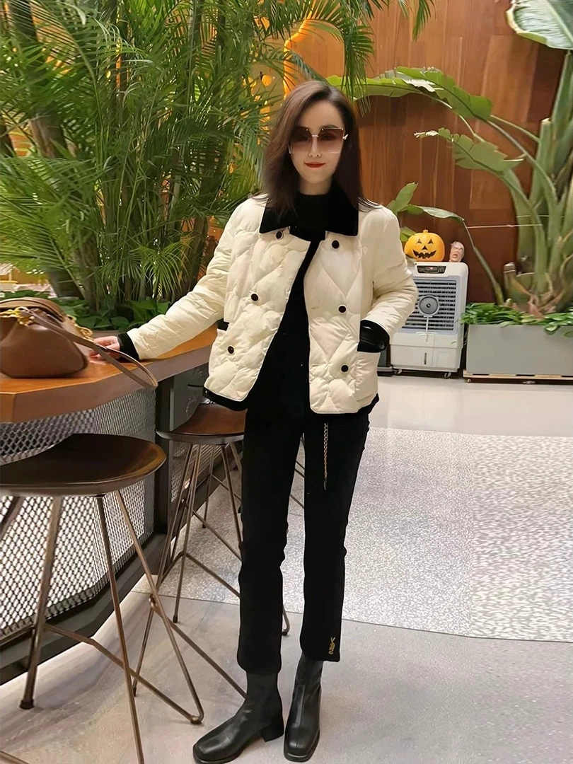 米杏色夹棉外套女初冬高端时髦洋气名媛小香风超好看翻领加厚棉服