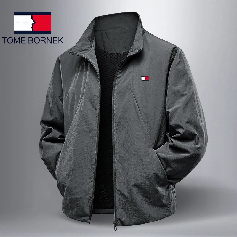 汤米希凯利男士立领外套秋季薄款防风防晒宽松户外运动休闲夹克