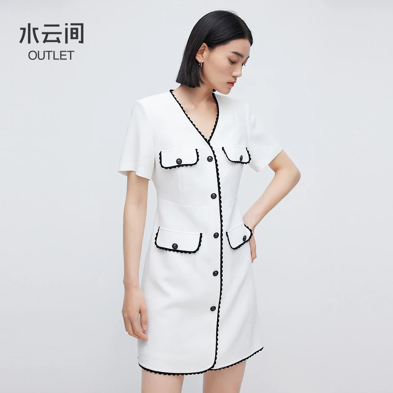 【连衣裙】水云间v领白色小香风连衣裙女124202540