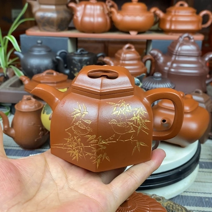 茶壶紫砂六方牛盖260cc原矿赵庄朱泥特价