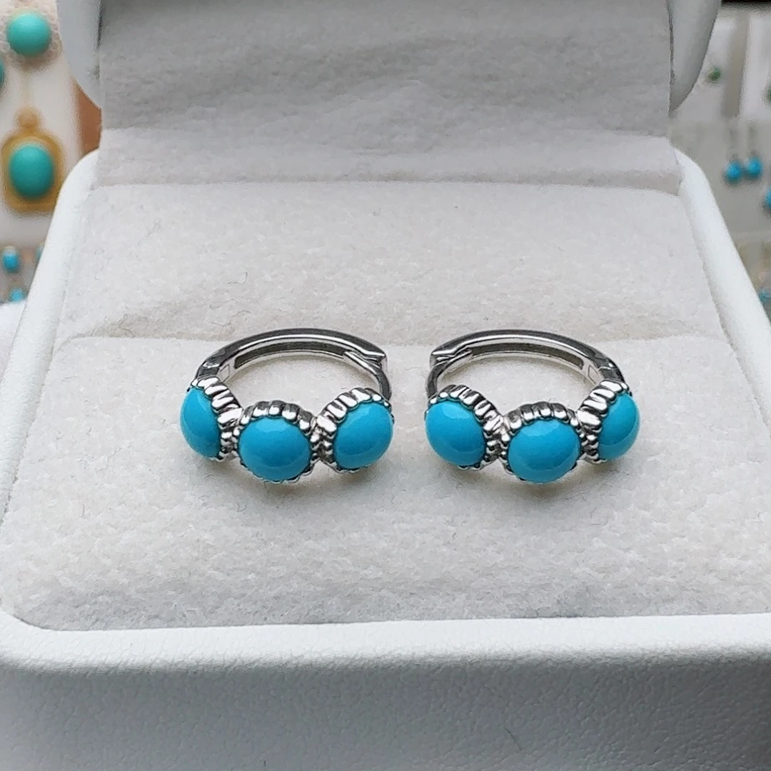 绿松石银S925镶嵌耳饰耳钉