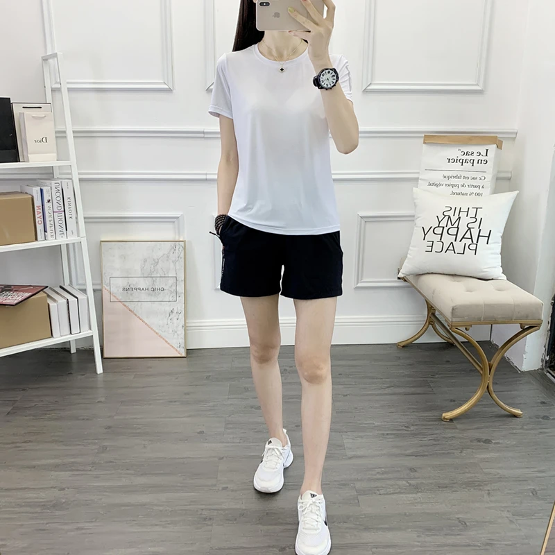 冰丝短袖t恤男女同款宽松T恤女士圆领夏季情侣装简约光板休闲短袖