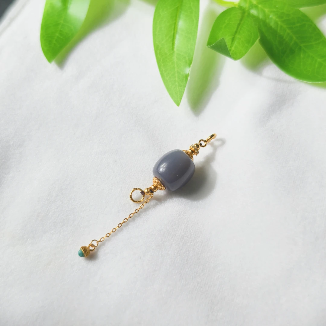 【马老师】清酣 | 约13*12mm和田玉烟紫桶珠DIY流苏万能坠