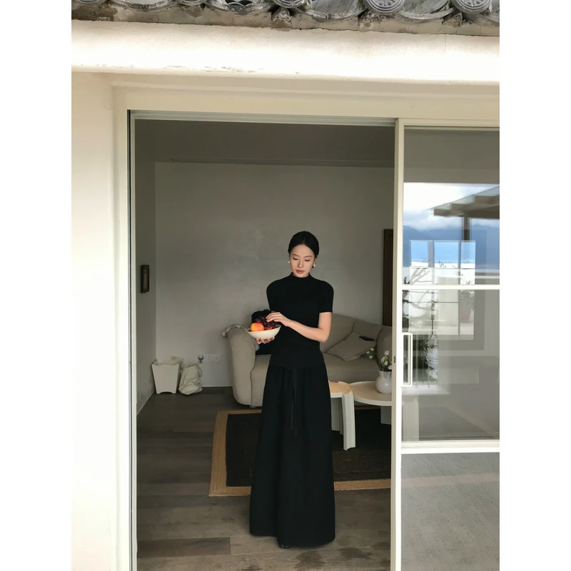 ZHONG HE· 滕捣捣 25秋新款百搭显瘦羊毛混纺松紧腰伞裙半身裙女